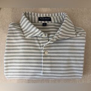 Peter Millar Crown Crafted Golf Polo Shirt Mens Medium M Gray White Striped